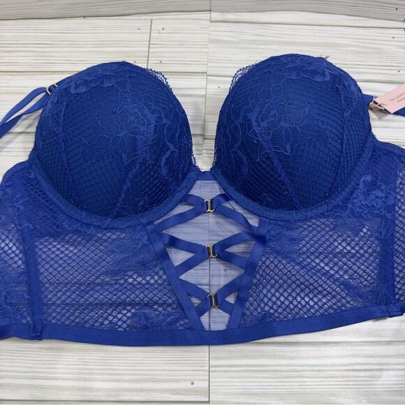 NWT VS BOMBSHELL ADDS 2 CUP SIZES PLUNGE LACE LONGLINE CORSET TOP BRA 32C - Picture 4 of 7